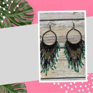 Blk/gold/turquoise Beaded Earrings